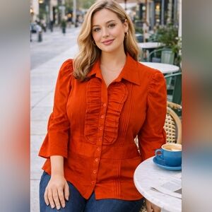 Antilia Femme Burnt Orange Blouse with Ruffle Detail